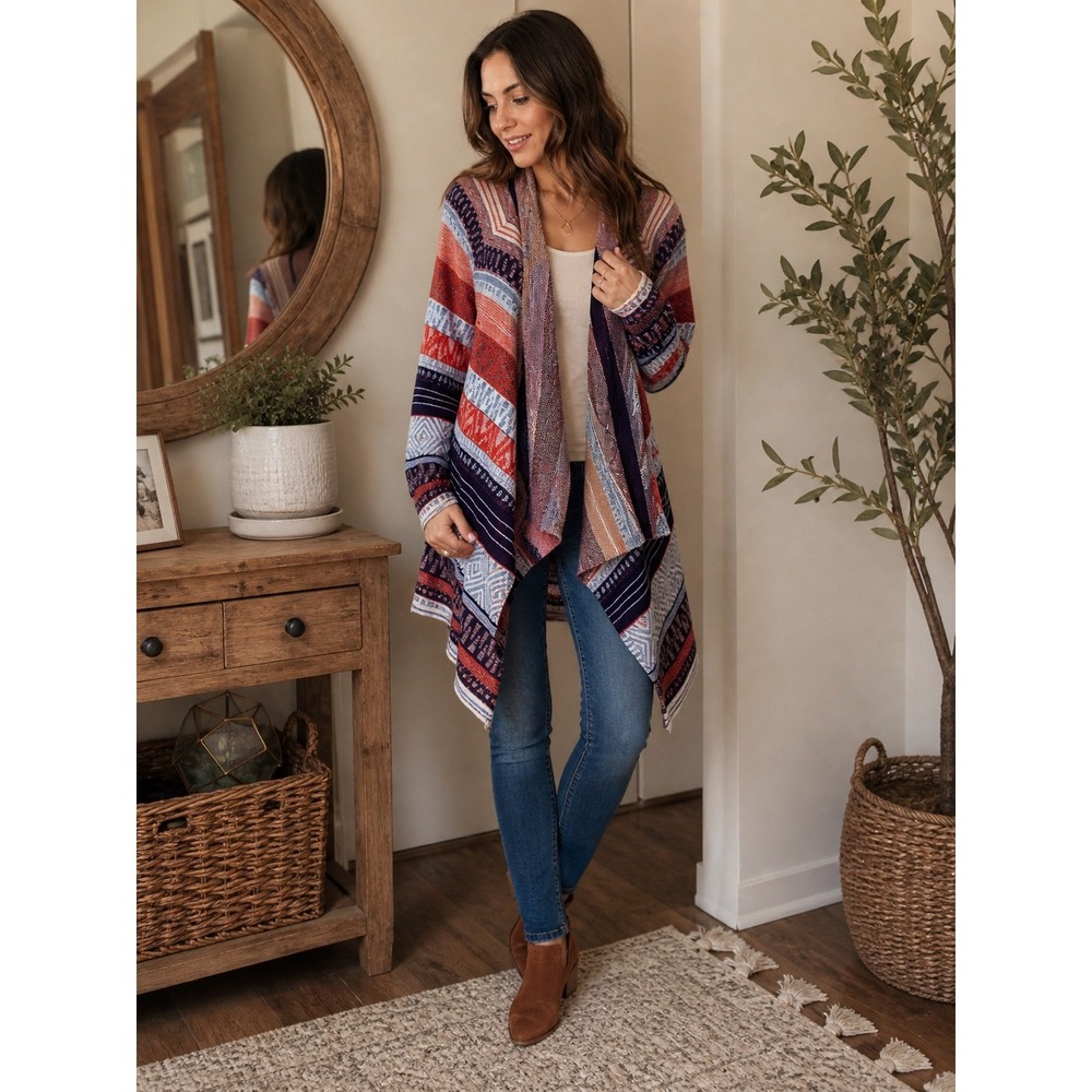 Cato Shrug Sweater Wrap Orange Rust Brown‎ Size 18 20W Aztec Pattern Open Front
